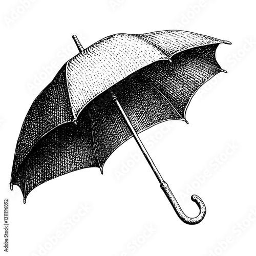 Engraved vector design featuring a detailed black umbrella suitable for tattoo art