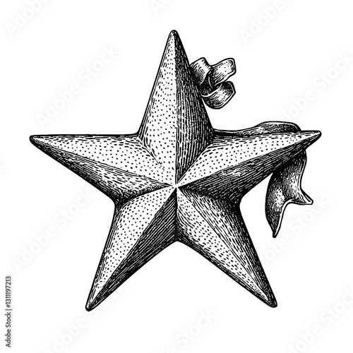 Engraved vector star tattoo design featuring a ribbon for artistic expression