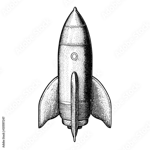Engraved vector art of a retro rocket design suitable for tattoo applications and artistic projects