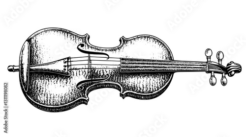 Engraved vector design of a classical violin crafted for tattoo art enthusiasts and musicians