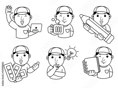 man graphic designer cartoon character line art