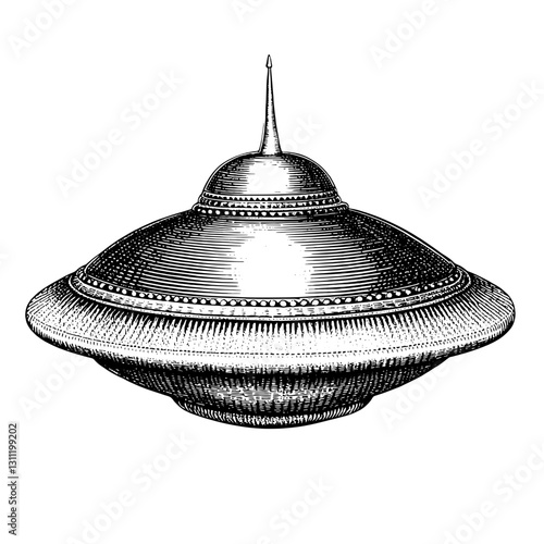 Engraved vector design of a classic UFO tattoo suitable for personal expression and unique art pieces