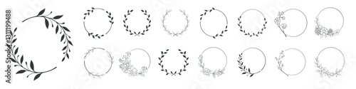 Set of black laurels frames branches. Vintage laurel wreaths collection. Hand drawn vector laurel leaves decorative elements. Leaves, swirls, ornate, award, icon. Vector illustration.