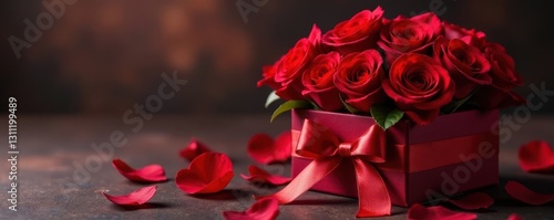Luxurious red roses and elegant chocolate box , relationship, box