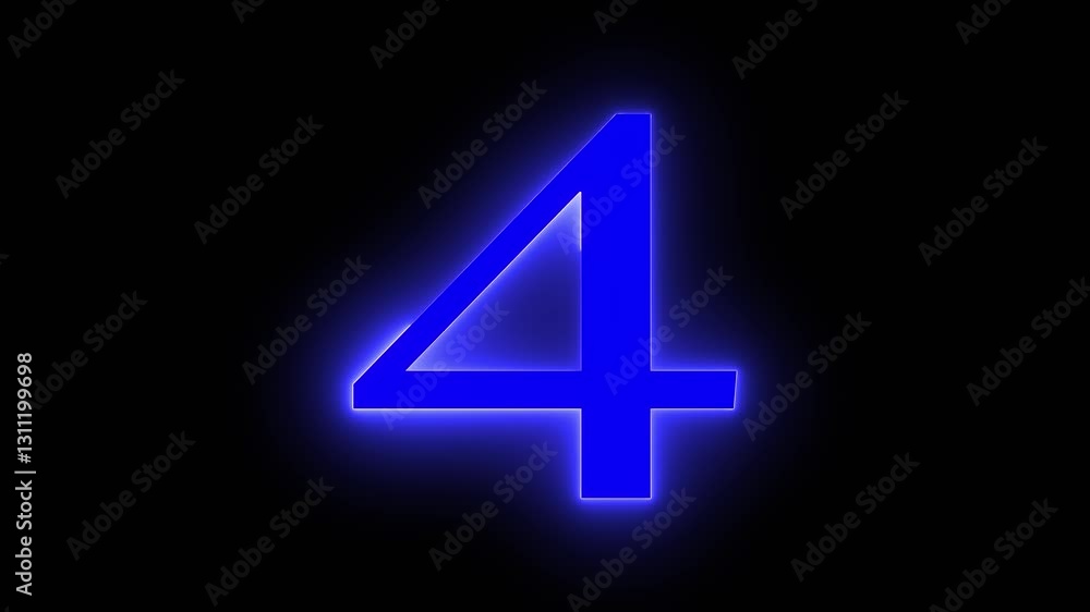 glowing neon text 4 number countdown icon. glowing neon text 4 number countdown icon.