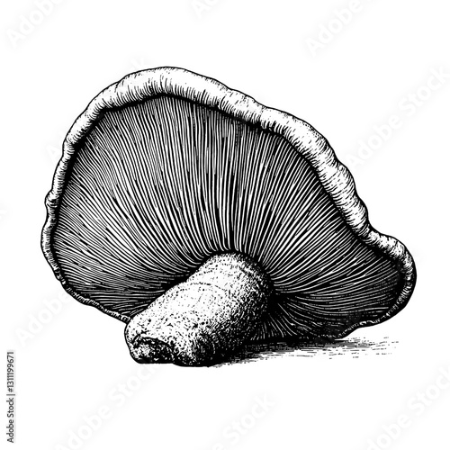 Detailed engraving of a mushroom showcasing intricate gills and stem in a classic vector style for artistic purposes