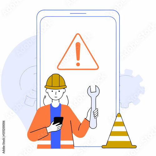 Digital Illustration of a Female Engineer Handling Technical Issues and Maintenance