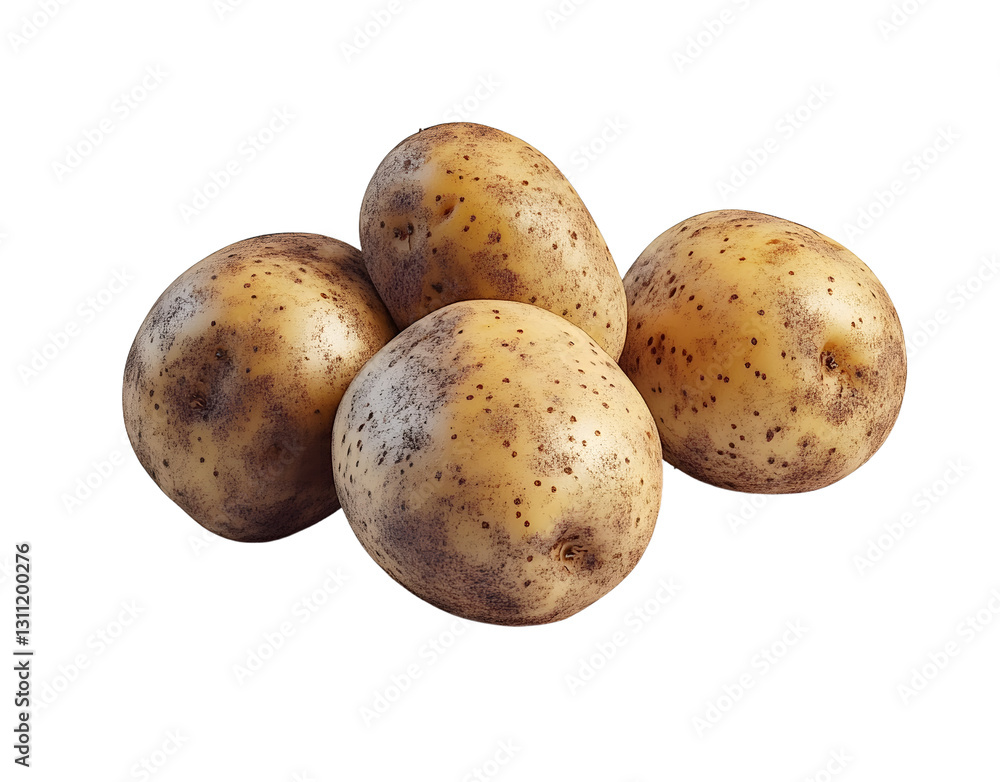 Four isolated potatoes on a white background Four isolated potatoes on a white background