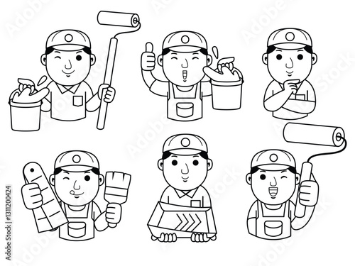 man painter cartoon character line art