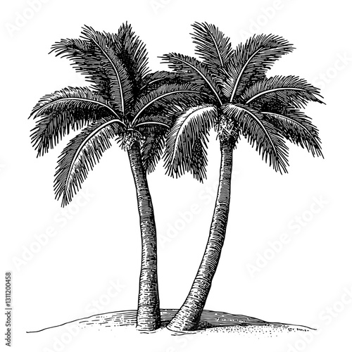 Engraved vector art of two palm trees designed for tattoo enthusiasts seeking tropical inspiration