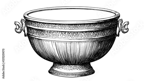 Engraved vector design of a decorative urn with ornate details suitable for tattoo art and graphic use