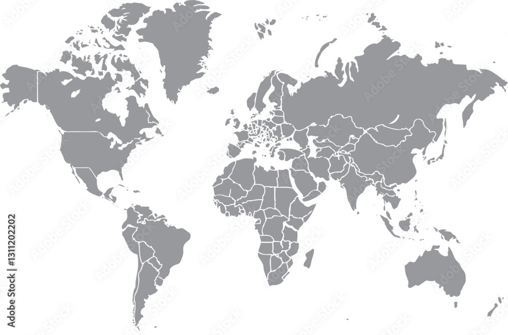 Fototapeta premium Blank Grey World Map - High-Quality Outline for Educational & Design Use