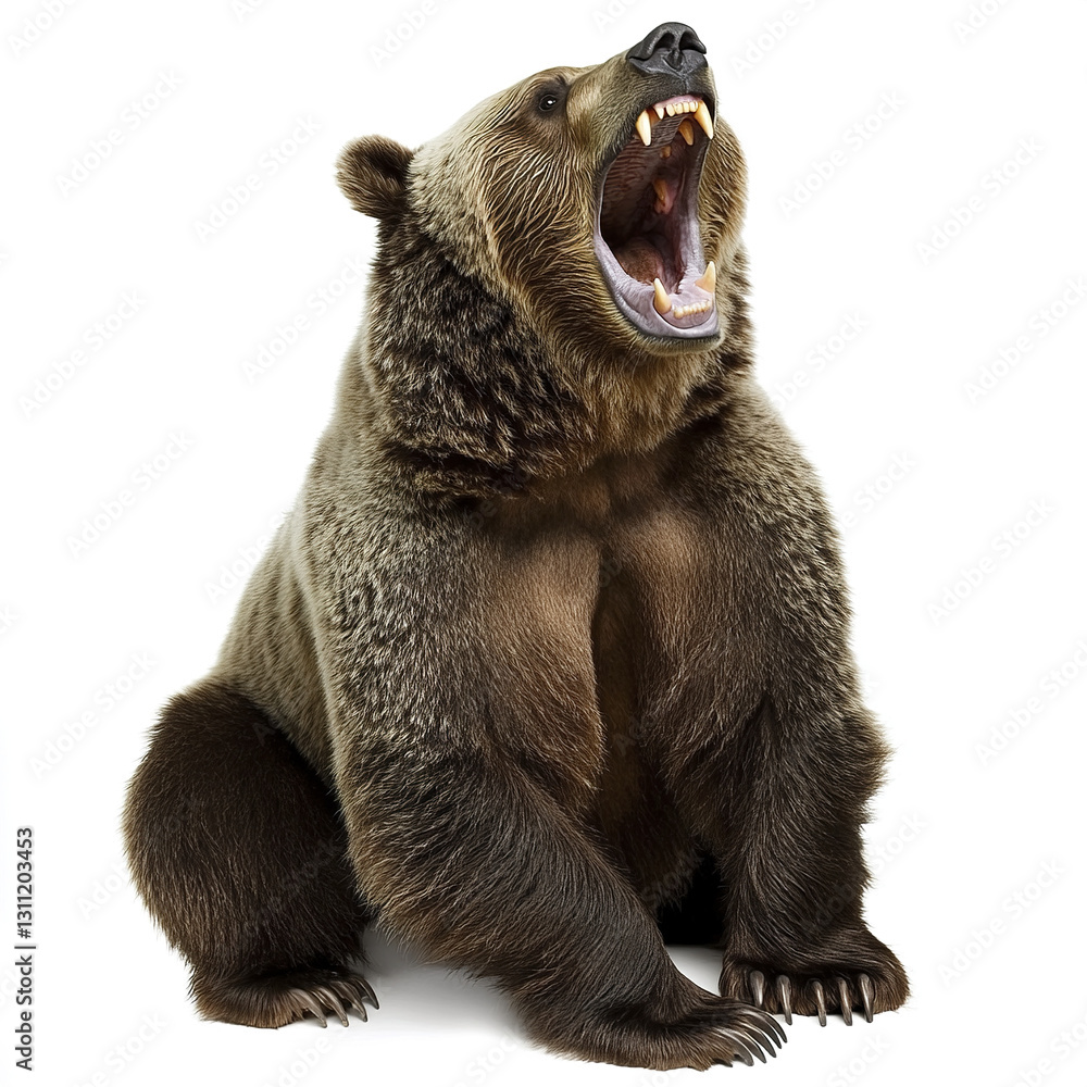 Fototapeta premium Roaring bear isolated on white background, showing fierce expression