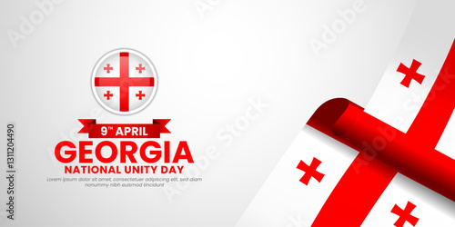 Georgia flag ribbon greeting card, banner background with national flag template for independence day