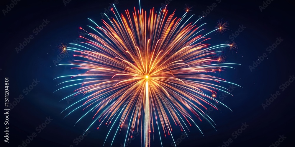 Fototapeta premium Minimalist Fireworks Photography: Night Sky, Burst, Celebration, Abstract Firework Art