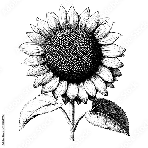 Detailed sunflower engraving in vector format for tattoo design inspiration and artistry