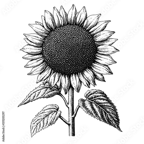 Engraved sunflower design in vector format suitable for tattoo art showcasing detailed floral features and natural beauty