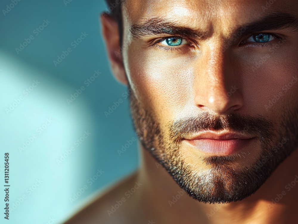 Fototapeta premium Portrait of a person with piercing blue eyes, great for personal use or business applications
