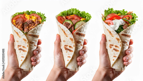 plusieurs wrap tenu dans une main, isolés sur un fond blanc