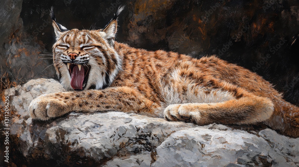 Fototapeta premium Eurasian lynx yawning