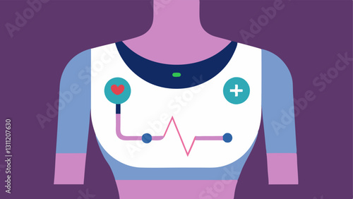 Wearable Health Monitor Top A sleek crop top with embedded sensors that monitor vital signs visibly displaying data through changing colors in specific patterns across the fabric.