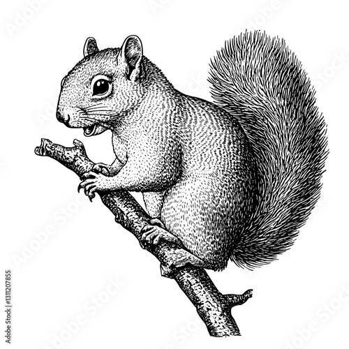 Engraved vector design of a squirrel perched on a branch for tattoo art enthusiasts