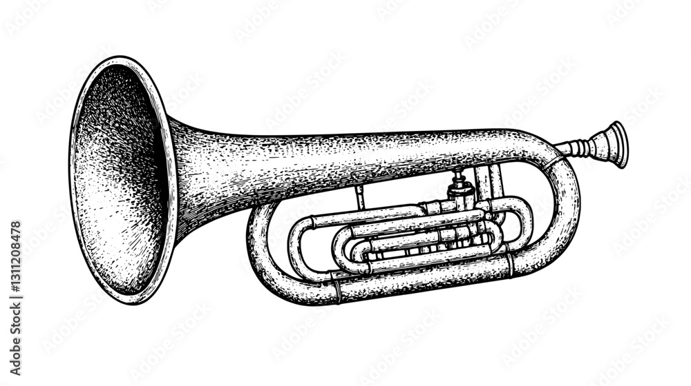 Engraved vector illustration of a tuba designed for tattoo art enthusiasts with intricate details and precise lines Engraved vector illustration of a tuba designed for tattoo art enthusiasts with intricate details and precise lines