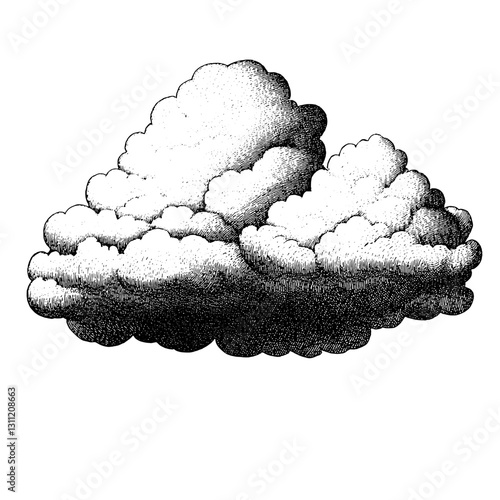 Engraved vector illustration of stylized clouds for tattoo design and digital art projects
