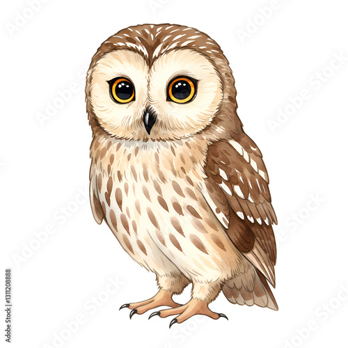 Adorable Brown Owl Watercolor Illustration Wildlife Bird Art cute eyes beak fauna image avian wings 