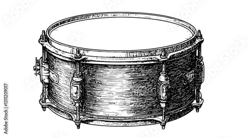Engraved vector illustration of a classic snare drum designed for tattoo art and graphic uses