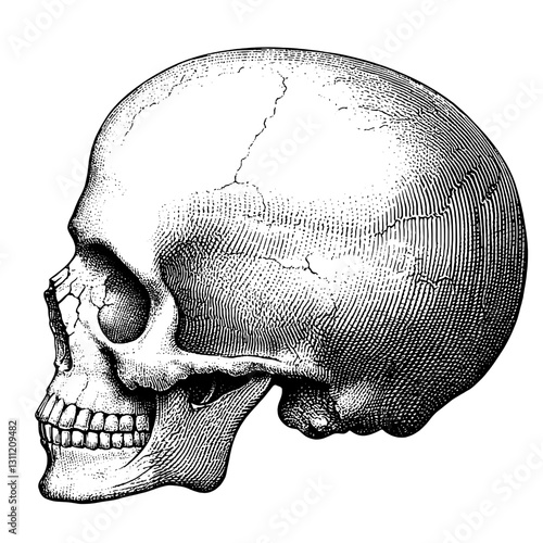 Engraved skull vector design for tattoo art enthusiasts showcasing intricate detailing and artistic style