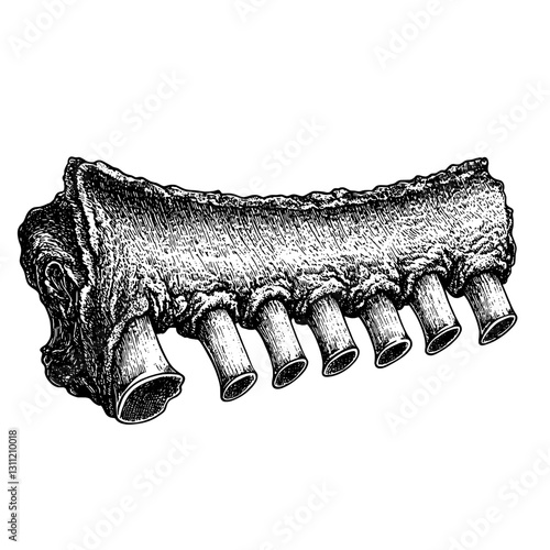 Unique engraved tattoo design featuring rib bones with hollow tubes in a vintage style