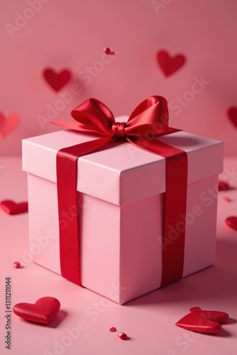 Elegant pink box adorned with red hearts, Valentine's Day theme , luxurygift, elegant