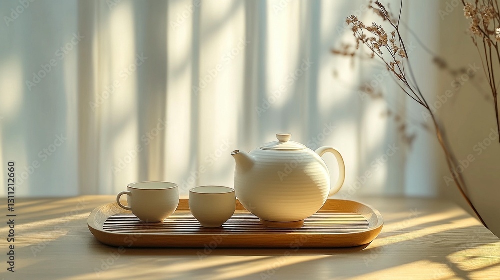 Fototapeta premium Serene Tea Time: Teapot and Cups