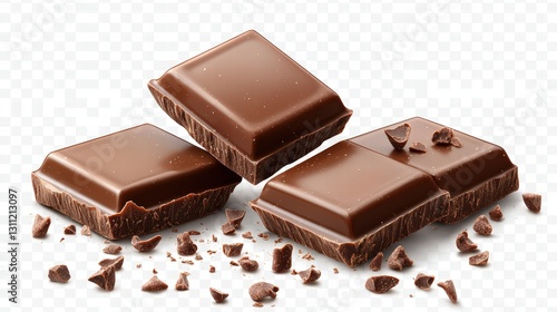 Three tempting pieces of chocolate arranged neatly on a white surface ready to be enjoyed