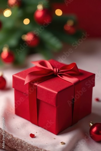 Elegant red gift box, Christmas/Valentine's Day , luxury, love, branding