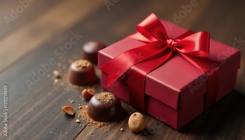 Luxury chocolate assortment, tied with a red ribbon , assorted chocolates, sweets