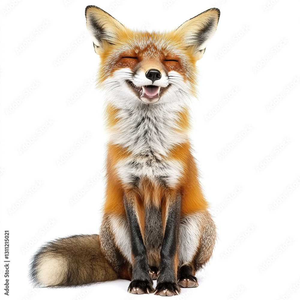 Smiling fox isolated on white background, showcasing joy and playfulness Smiling fox isolated on white background, showcasing joy and playfulness