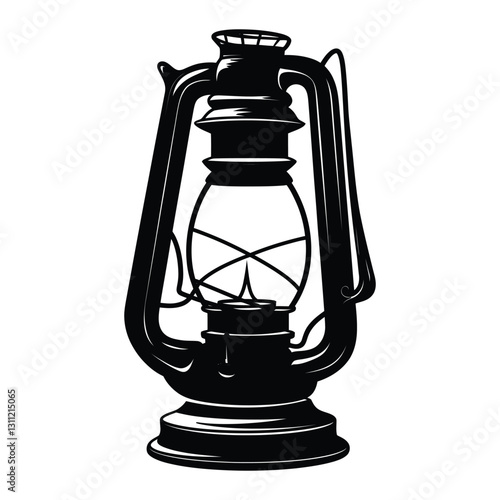 Antique Oil Lamp Silhouette, Vector, Icon, Logo, White Background.