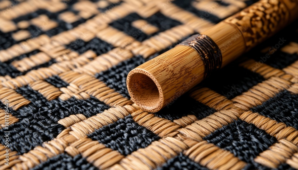 Bamboo Flute on Woven Mat Bamboo Flute on Woven Mat