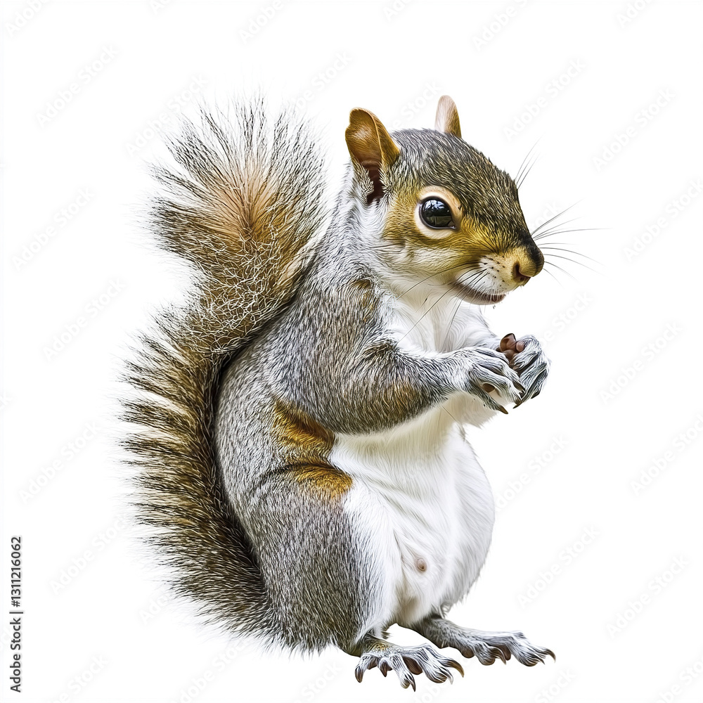 Obraz premium Squirrel isolated on white background, holding nut