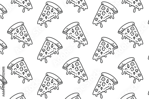 Background pattern pizza doodle, pizza pieces. Hand drawn pizza doodle