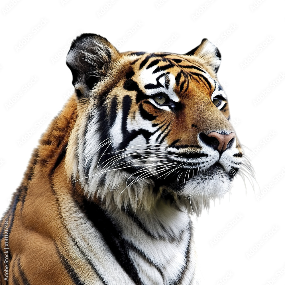 Fototapeta premium Tiger isolated on white background, showcasing its majestic features