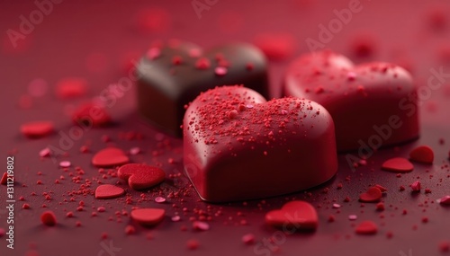 Heart-shaped chocolates, rich dark & milk, Valentine's Day treat, still life, dessert