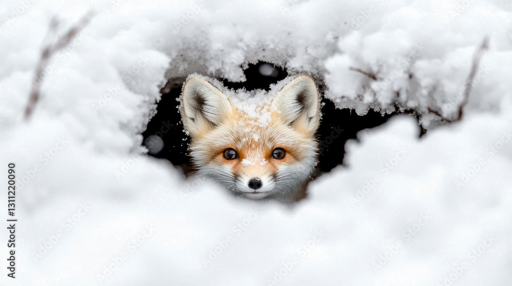 Winter Fox Peek from Snow Den Winter Fox Peek from Snow Den