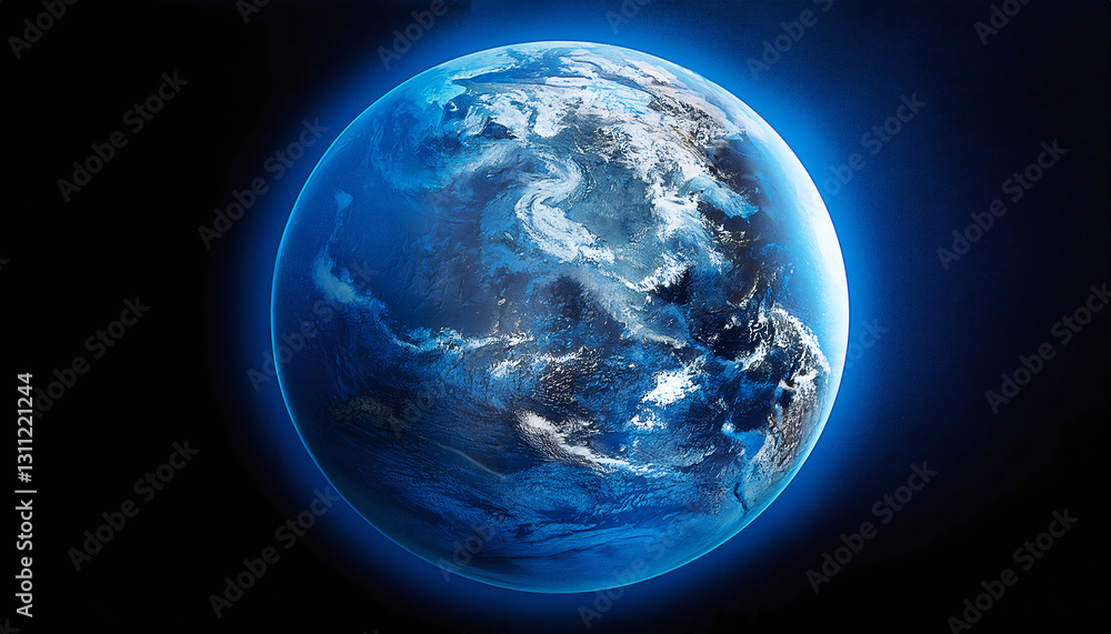 Celestial Sphere: Earth as a glowing blue sphere against the vast backdrop of space, revealing detailed landmasses, swirling cloud formations, and vibrant oceans. A breathtaking perspective. Celestial Sphere: Earth as a glowing blue sphere against the vast backdrop of space, revealing detailed landmasses, swirling cloud formations, and vibrant oceans. A breathtaking perspective.