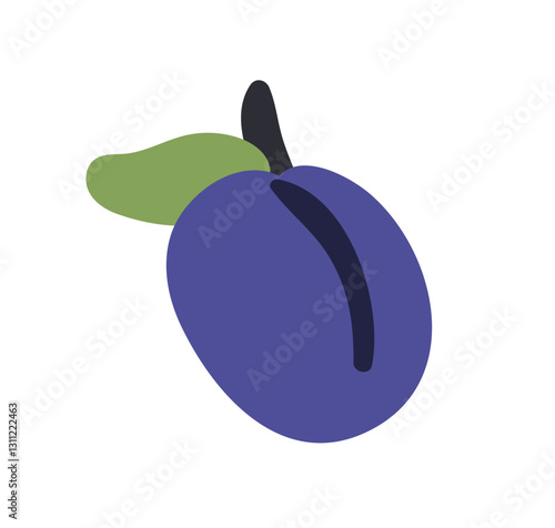 Fresh plum with leaf. Ripe berry icon, fruit, healthy summer vitamin food. Sw...