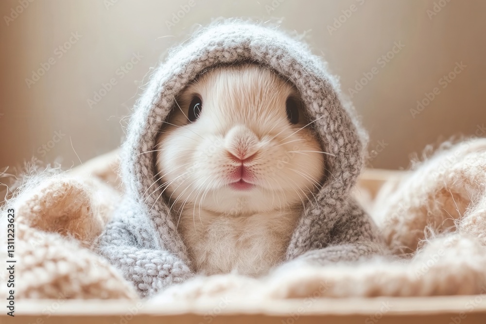 Cute rabbit in cozy hoodie and blanket. Cute rabbit in cozy hoodie and blanket.