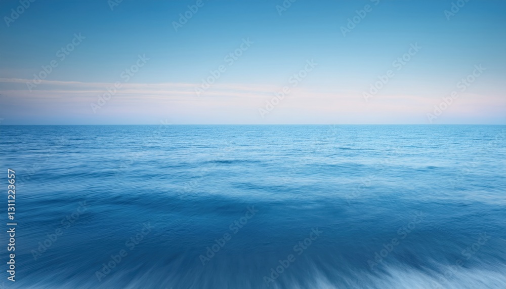 Fototapeta premium Tranquil seascape with soft ocean waters blending seamlessly into the horizon, creating a peaceful and meditative atmosphere with gentle waves and a calming color palette.