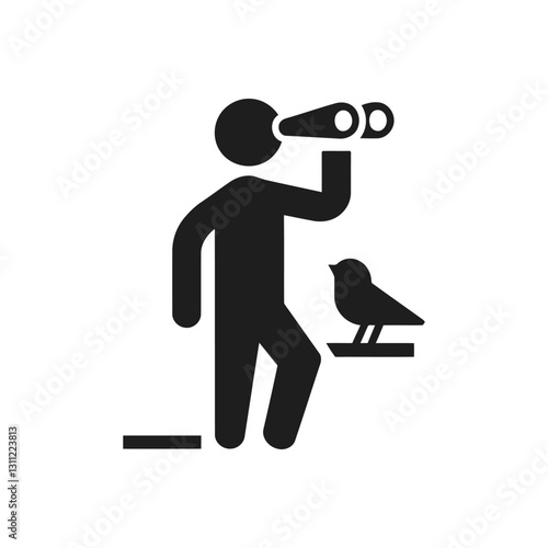 Birdwatcher observing bird icon